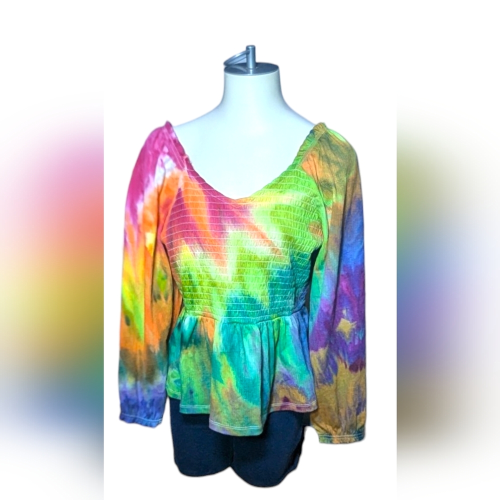 Tie Dye smocked peasant shirt